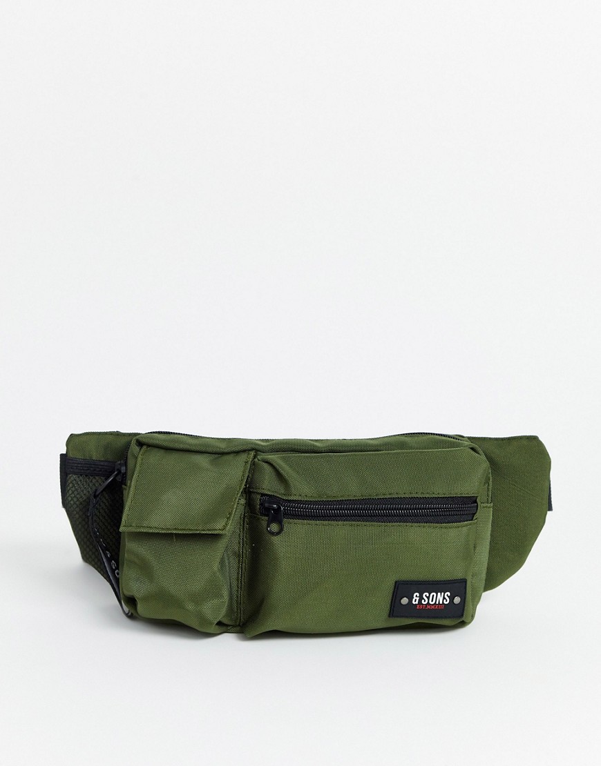 Only & Sons utility bum bag in khaki-Green