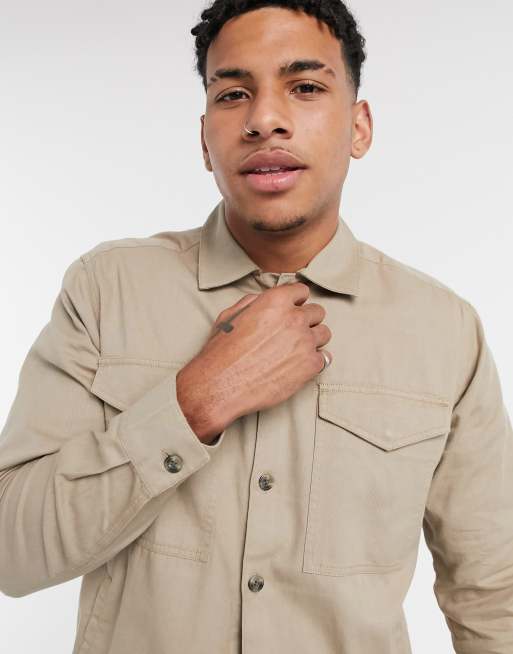 Only & sons top utility overshirt in beige