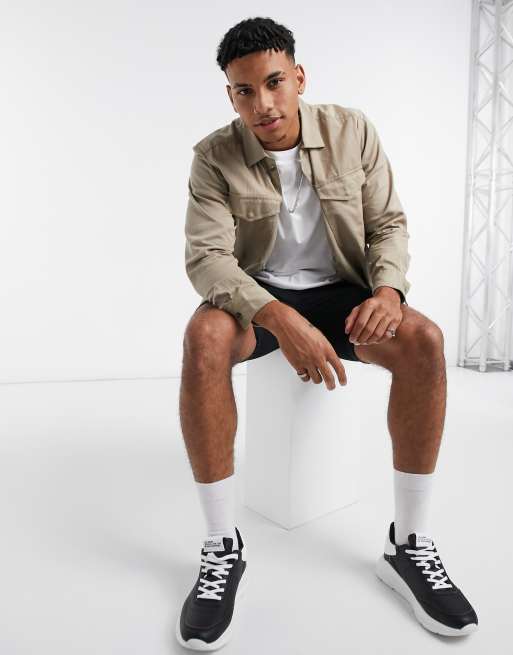 Only & sons top utility overshirt in beige