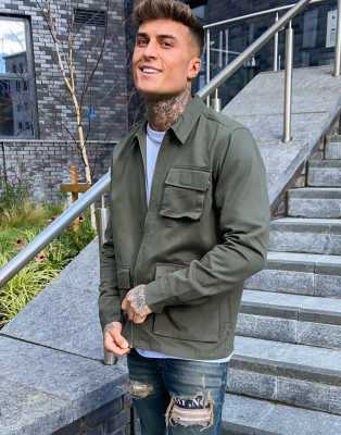 Only & Sons Utility Overshirt With Pockets In Khaki-green | ModeSens