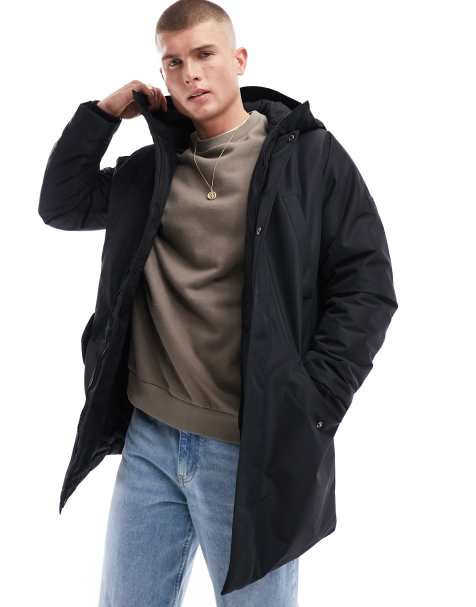 Only & Sons - Vandtæt parka med hætte i sort tech-stof - view 1