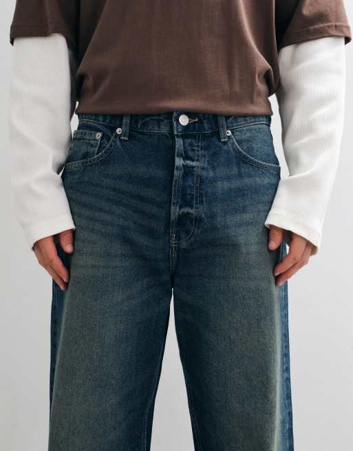 ONLY & SONS Vaqueros de corte holgado desvaídos en denim verde oscuro lavado, 4 de 5