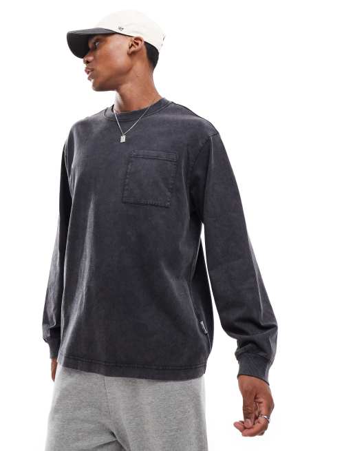 Only & Sons - Vasket sort oversized T-shirt med lange ærmer, 3 af 4