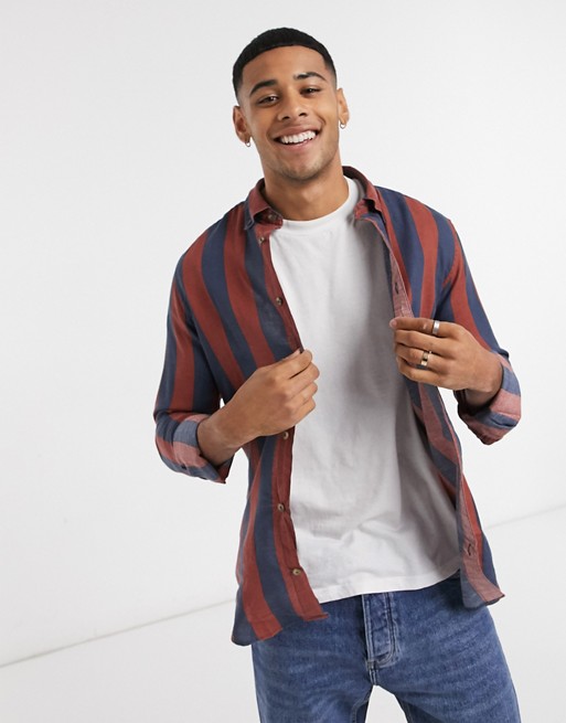 Only & Sons vertical stripe shirt in red & navy
