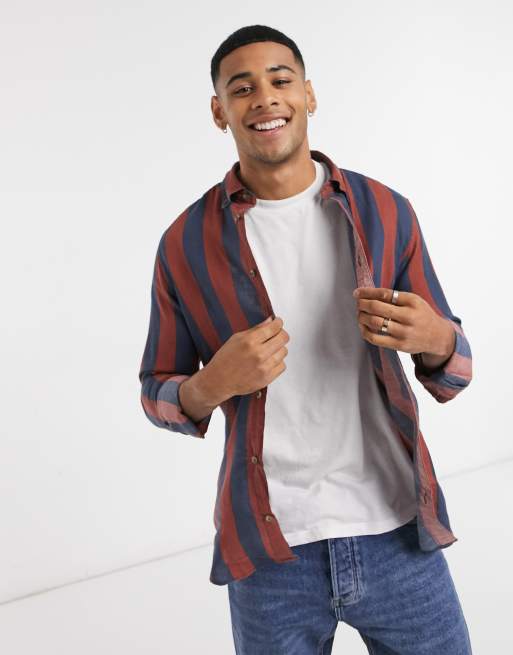 Only Sons vertical stripe shirt in red navy ASOS