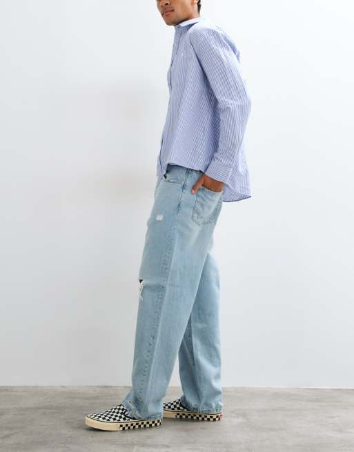ONLY & SONS vervaagde loose-fit jeans met beschadigingen in lichtblauw, 2 van 5