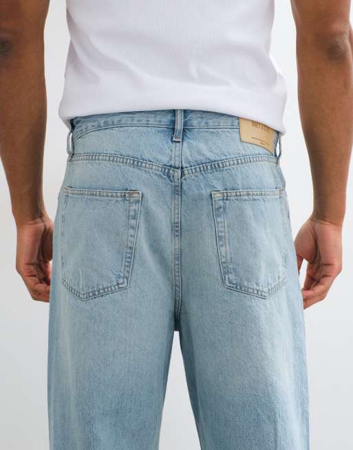 ONLY & SONS vervaagde loose-fit jeans met beschadigingen in lichtblauw, 5 van 5