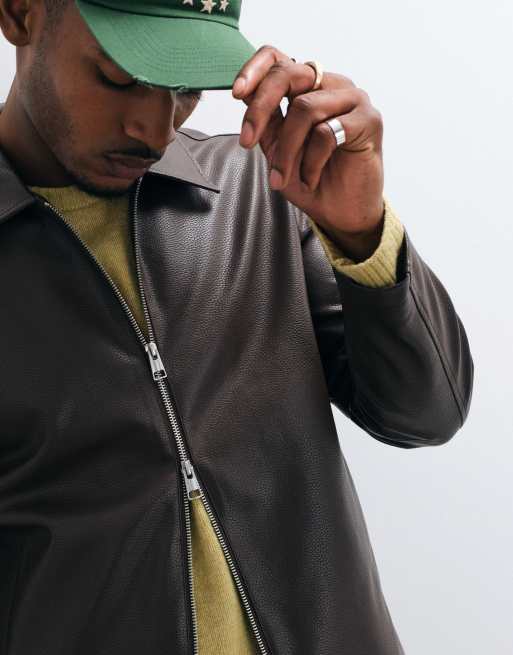 ONLY & SONS veste zippée en imitation cuir couleur chocolat, 3 de 5