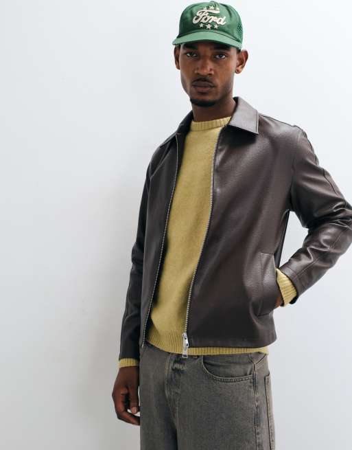 ONLY & SONS veste zippée en imitation cuir couleur chocolat, 4 de 5