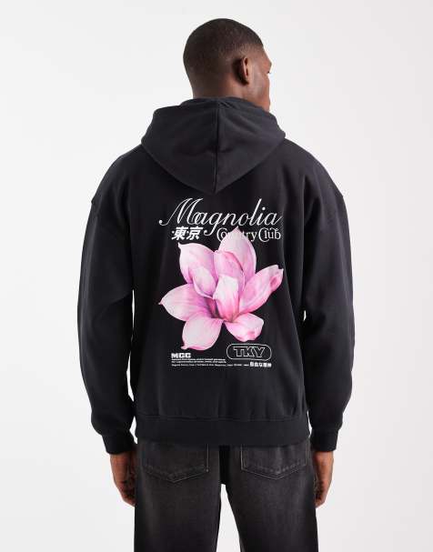 ONLY & SONS vintage fit hoodie with flower back print in black - view 1