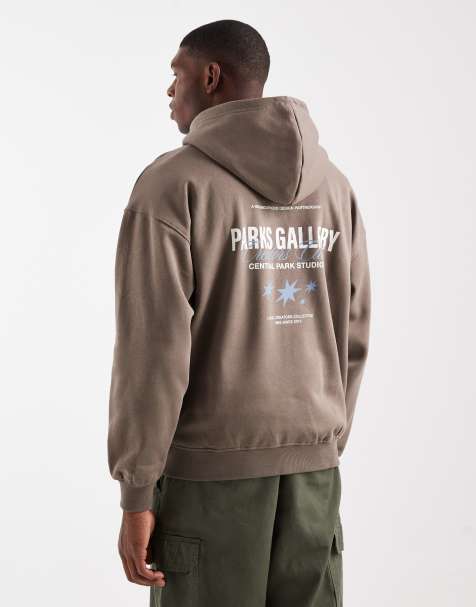 ONLY & SONS vintage fit hoodie with gallery back print in brown - view 1