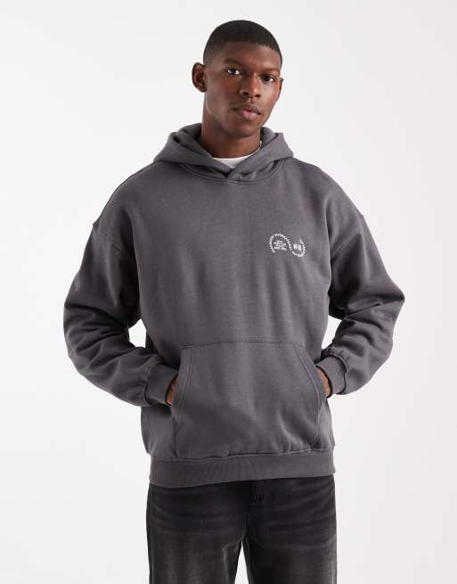 ONLY & SONS vintage fit hoodie with scene back print in charcoal, 3 of 5