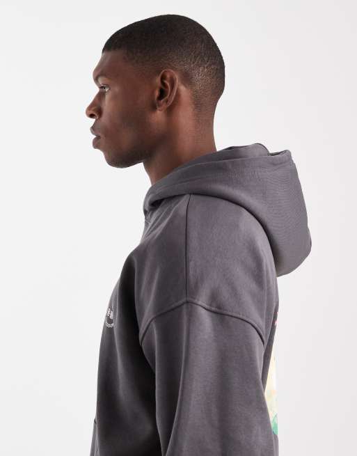 ONLY & SONS vintage fit hoodie with scene back print in charcoal, 4 of 5