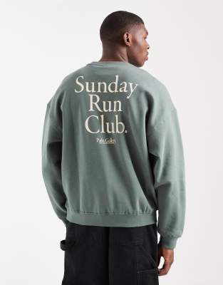 Only & Sons Vintage Fit Sweat With Run Club Back Print In Neutral