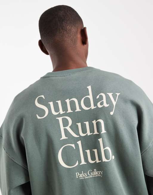 ONLY & SONS - Felpa vintage color salvia scuro con stampa Run Club sul retro