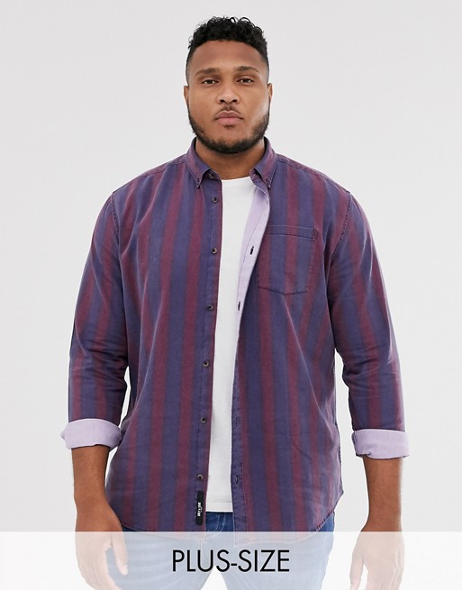 Only & Sons vintage wash striped shirt in red