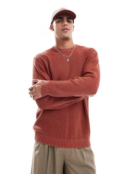 ONLY & SONS – Vintageröd, stickad tröja i oversize - view 1