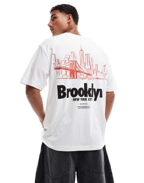 ONLY & SONS – Vit avslappnad t-shirt med "Brooklyn Bridge"-tryck baktill - view 1