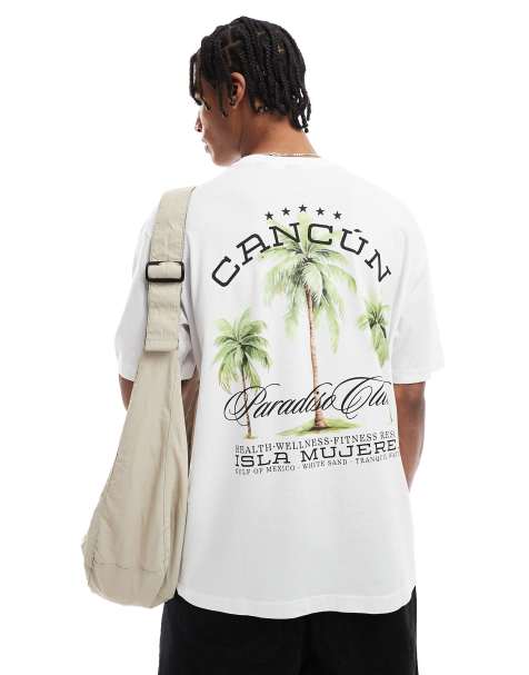 ONLY & SONS – Vit, avslappnad t-shirt med 'Cancun'-tryck baktill - view 1