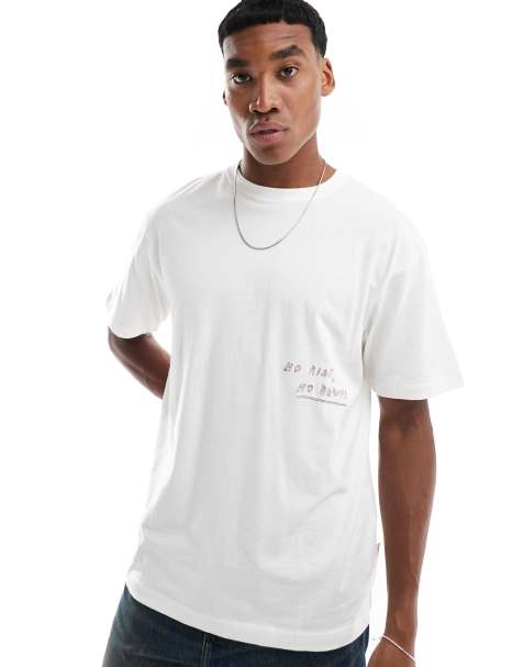 ONLY & SONS – Vit, avslappnad t-shirt med "no risk"-tryck - view 1