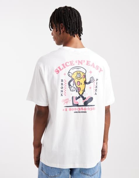 ONLY & SONS – Vit, avslappnad t-shirt med "Slice n Easy"-tryck baktill - view 1