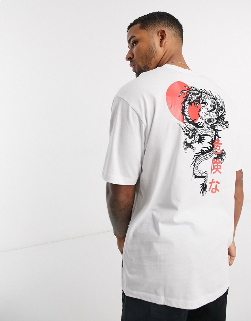 Only & Sons – Vit exklusiv t-shirt i oversize-modell med drakmotiv baktill