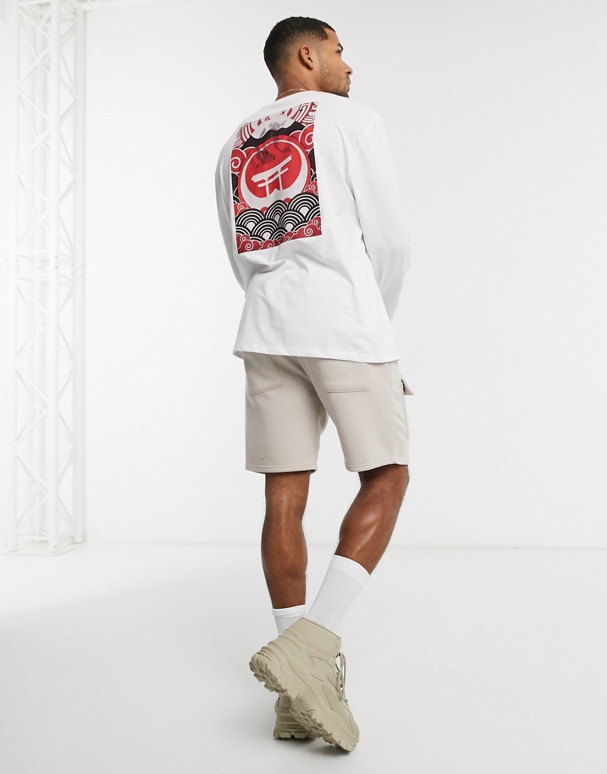 Only & Sons – Vit långärmad t-shirt i oversize-modell med tryck på ryggen – Endast hos ASOS