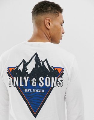Only & Sons – Vit långärmad topp med grafiskt tryck