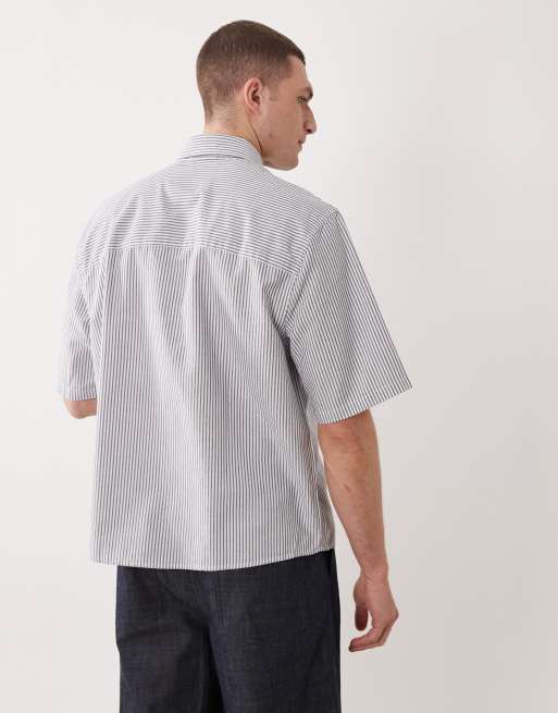 ONLY & SONS – Vit och blårandig oxfordskjorta med boxig passform, 5 av 5