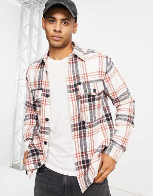 Only & Sons – Vit rutig overshirt med bröstfickor