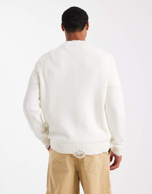 Only & Sons – Vit stickad tröja med rund halsringning och sliten stil, 3 av 5