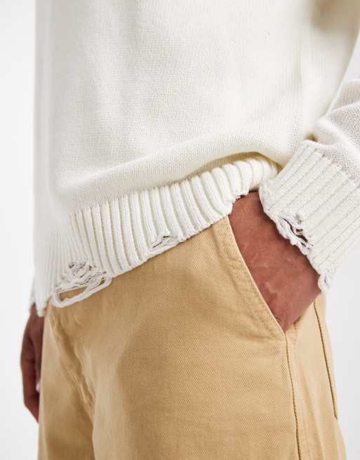 Only & Sons – Vit stickad tröja med rund halsringning och sliten stil, 5 av 5