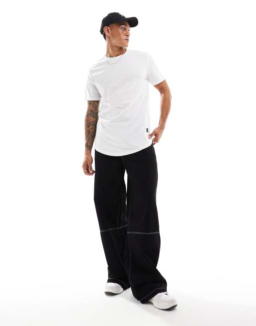 Only & Sons – Vit t-shirt i lång modell med rundad nederkant, 3 av 4