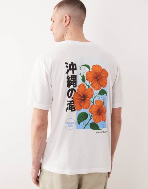 ONLY & SONS – Vit t-shirt i oversize med rött blomtryck baktill - view 1