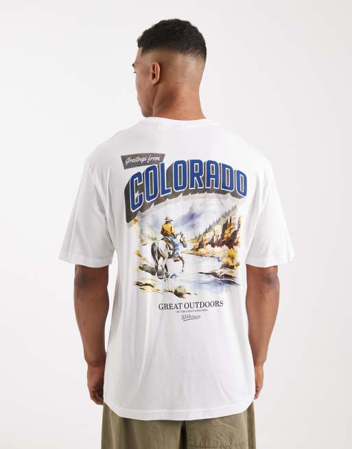 ONLY & SONS – Vit t-shirt i oversized fit med Colorado-tryck baktill