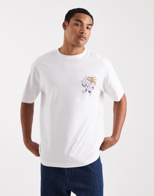ONLY & SONS – Vit t-shirt med avslappnad passform och "noodles"-tryck baktill, 3 av 5