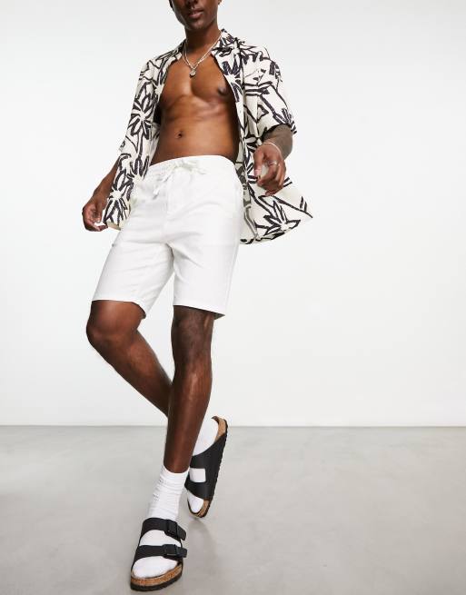 ONLY & SONS – Vita shorts i linnemix med knytning i midjan, 3 av 4
