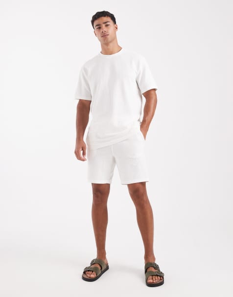 ONLY & SONS – Vitt, våffelstrukturerat set med t-shirt och shorts - view 1