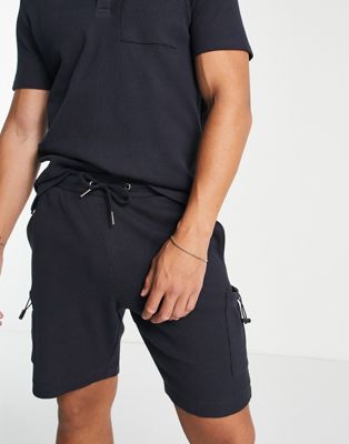 Only & Sons waffle cargo shorts in navy co-ord