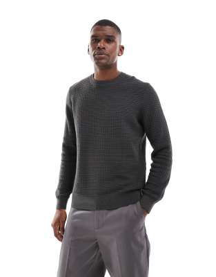 Only & Sons Waffle Crew Neck Sweater In Dark Gray