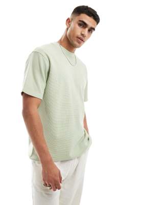 waffle knit T-shirt in sage green