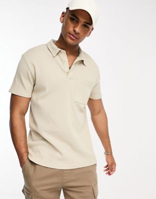 Only & Sons waffle polo in beige
