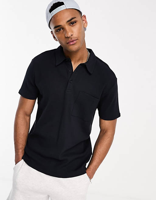 Only & Sons waffle polo in navy | ASOS