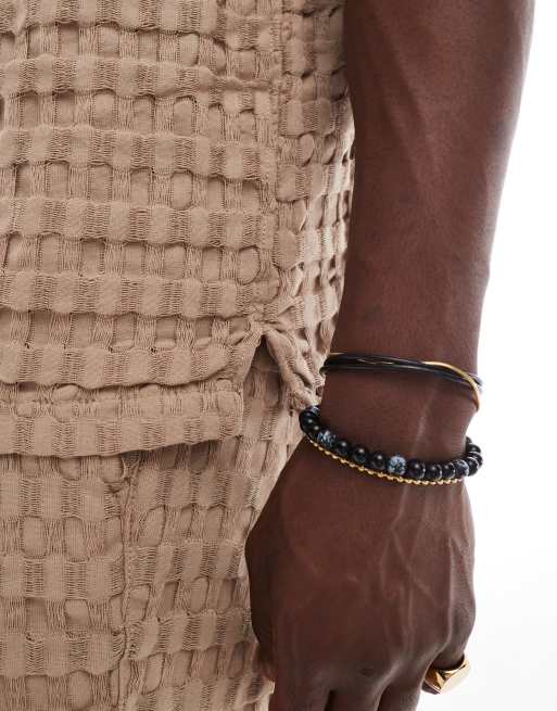 ONLY & SONS waffle shirt co-ord in beige, 3 of 4