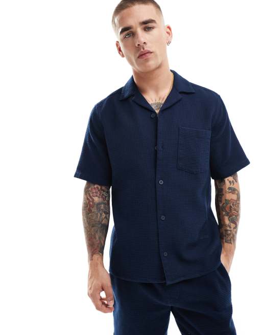 ONLY & SONS waffle shirt in navy (part of a set)