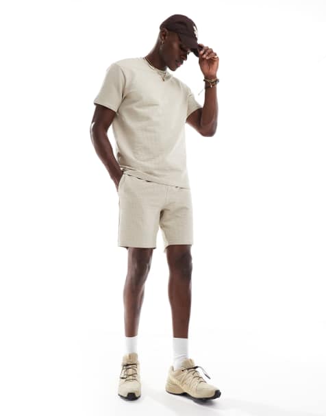 ONLY & SONS waffle short co-ord in cream