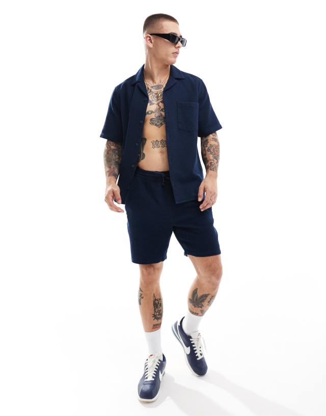 ONLY & SONS - waffle short co-ord in navy