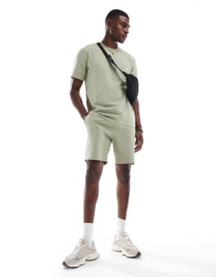 ONLY & SONS ONLY & SONS waffle short co-ord in sage-Green