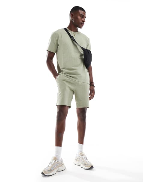 ONLY & SONS waffle short co-ord in sage - view 1