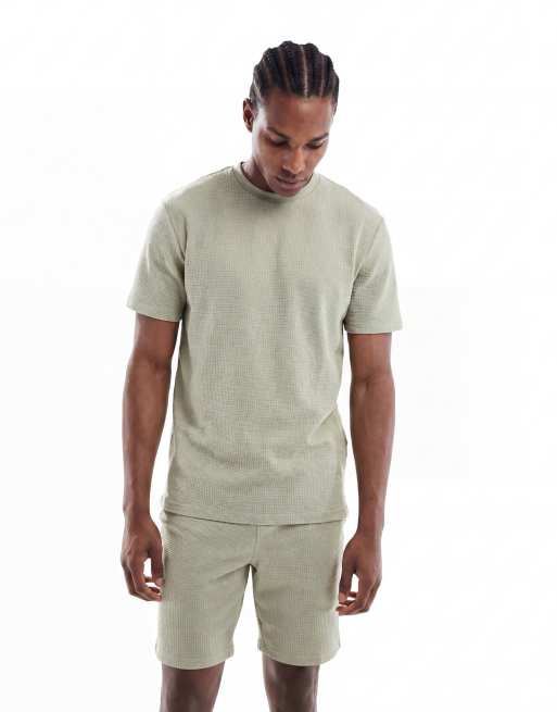 ONLY & SONS waffle short co-ord in sage, 2 of 5